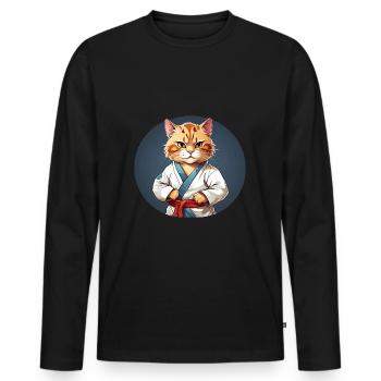 Karate Cat - Cat Design - Men's Premium Organic Long Sleeve Shirt - black - Front - Nico (187cm)