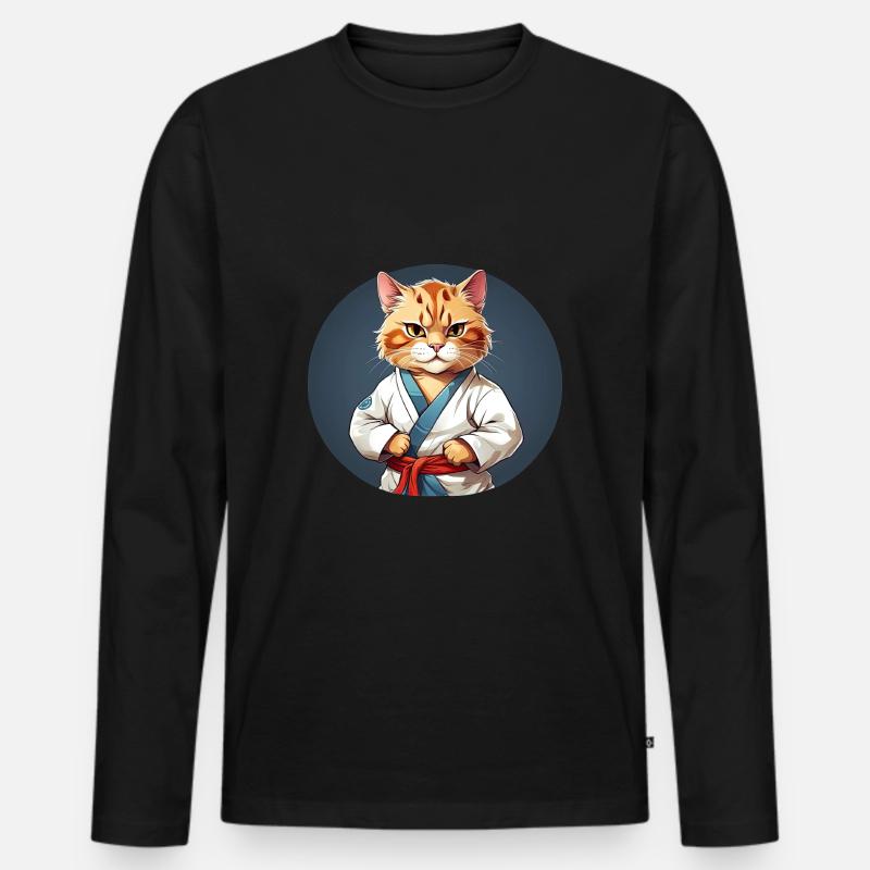 Karate Katze - Katzendesign - Männer Premium Bio Langarmshirt - Schwarz