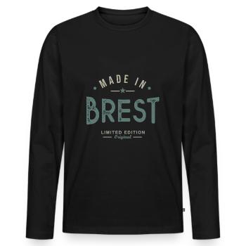MADE IN BREST cadeau pour les bretons - T-shirt manches longues Premium bio Homme - noir - Devant - Nico (187cm)