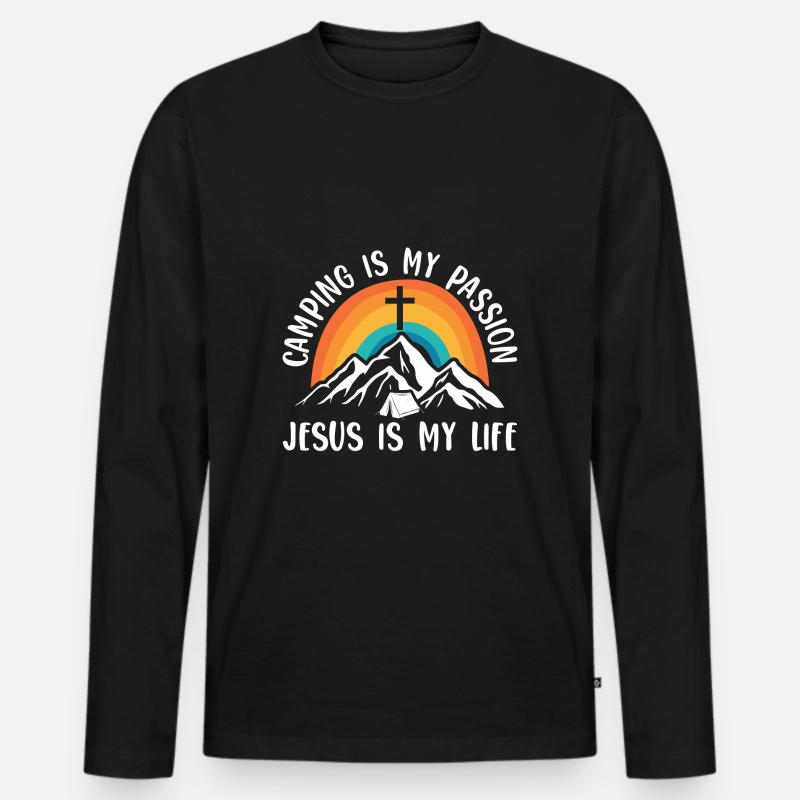 Jesus - Männer Premium Bio Langarmshirt - Schwarz
