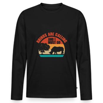 Drôle de jeu de mots de rhinocéros pour un potelé - T-shirt manches longues Premium bio Homme - noir - Devant - Nico (187cm)