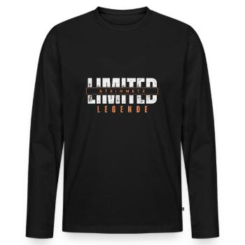 Limited Steinmetz Legende. - Männer Premium Bio Langarmshirt - Schwarz - Vorne - Nico (187cm)