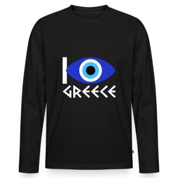 J’aime la Grèce Nazar Eye symbole pour un - T-shirt manches longues Premium bio Homme - noir - Devant - Nico (187cm)