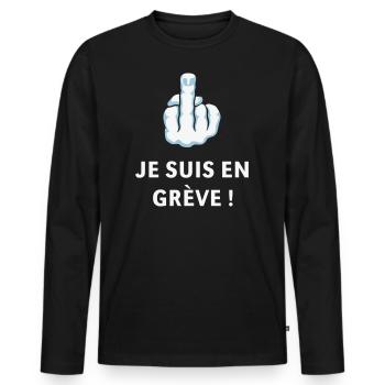 Doigt D’Honneur – Je Suis En Grève ! (Médius) - T-shirt manches longues Premium bio Homme - noir - Devant - Nico (187cm)
