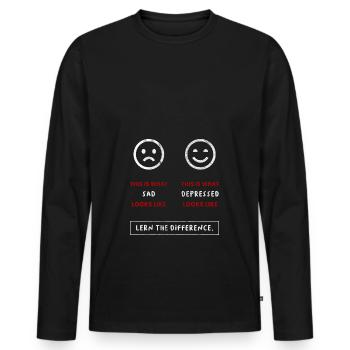 Depression - Sad vs. Depressed - Männer Premium Bio Langarmshirt - Schwarz - Vorne - Nico (187cm)