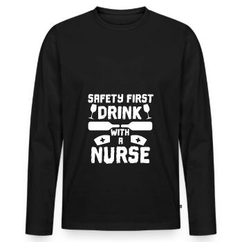 Drink with a Nurse - Nurse Nursing Krankschwester - Männer Premium Bio Langarmshirt - Schwarz - Vorne - Nico (187cm)