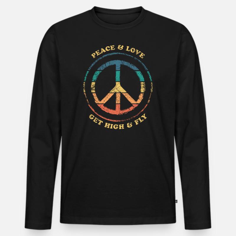 Peace & Love Peacezeichen - Männer Premium Bio Langarmshirt - Schwarz