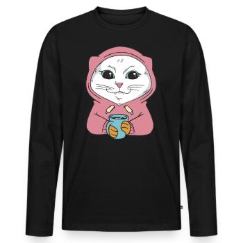 White Main Coon Cat Cat Outfit for - Men's Premium Organic Long Sleeve Shirt - black - Front - Nico (187cm)