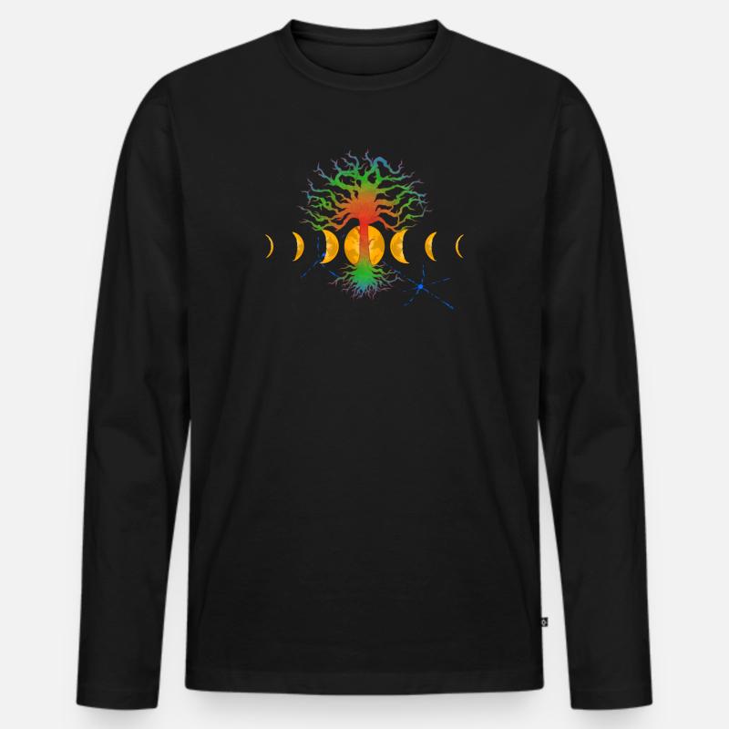 Hot Tree with moonphases - Männer Premium Bio Langarmshirt - Schwarz