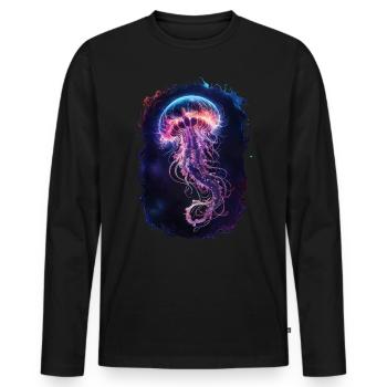Méduse luminescente éthérée dans les profondeurs de la mer - T-shirt manches longues Premium bio Homme - noir - Devant - Nico (187cm)