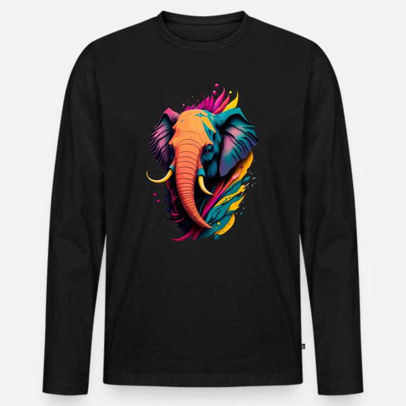 Bunter Elefant - Männer Premium Bio Langarmshirt - Schwarz