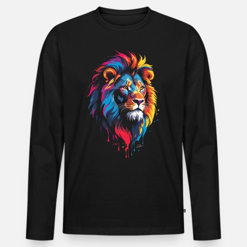 Bunter mehrfarbiger Löwe - Männer Premium Bio Langarmshirt - Schwarz