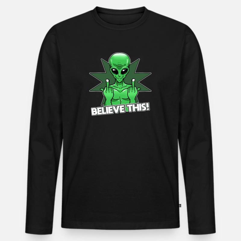 Alien Mittelfinger Glaube Es - Männer Premium Bio Langarmshirt - Schwarz