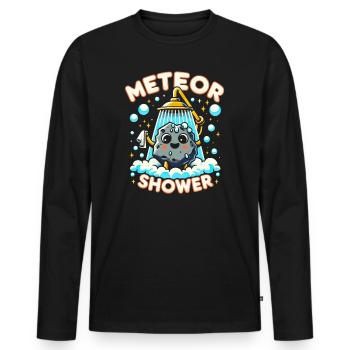 Pluies De Météores Étoiles Filantes Astronomie Jeu De Mots - T-shirt manches longues Premium bio Homme - noir - Devant - Nico (187cm)