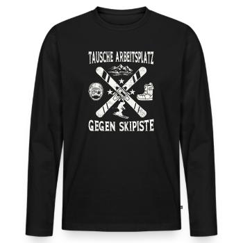 Tausche Arbeitsplatz gegen Skipiste - Männer Premium Bio Langarmshirt - Schwarz - Vorne - Nico (187cm)