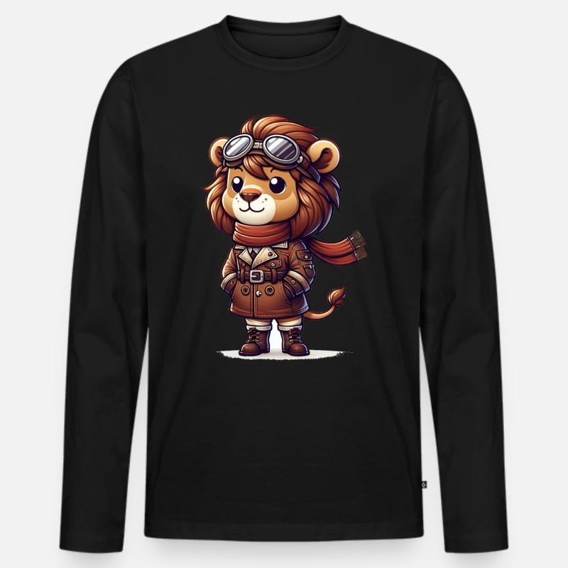 Cute Lion Pilot - Männer Premium Bio Langarmshirt - Schwarz