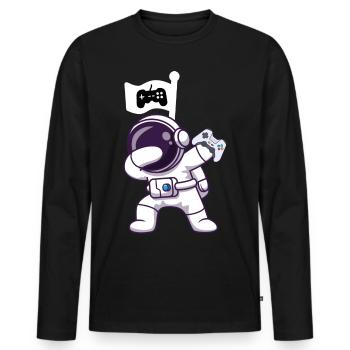 Gaming Shirt Dabbing Astronaut with Controller - Men's Premium Organic Long Sleeve Shirt - black - Front - Nico (187cm)