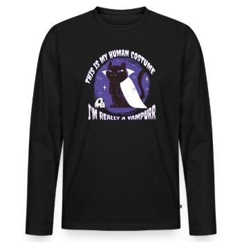 Chats d’Halloween Disant Chat Vampire Humour - T-shirt manches longues Premium bio Homme - noir - Devant - Nico (187cm)