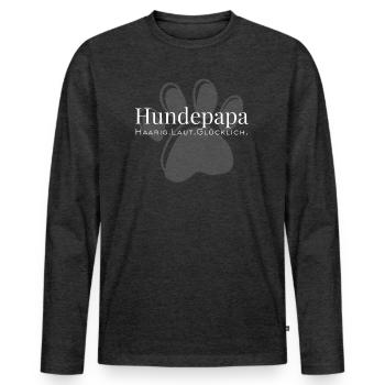 Hundepapa – Haarig. Laut. Glücklich. - Männer Premium Bio Langarmshirt - Anthrazit meliert - Vorne - Nico (187cm)