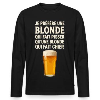 Je Préfère Une Blonde Blague de Bistrot - T-shirt manches longues Premium bio Homme - noir - Devant - Nico (187cm)