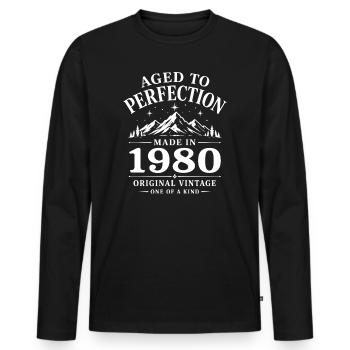 1980 Anniversary 46 Years Retro Vintage 1980 - Men's Premium Organic Long Sleeve Shirt - black - Front - Nico (187cm)