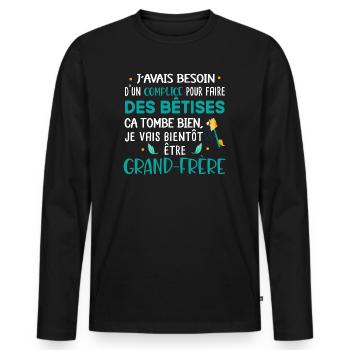 Futur grand-frère Cadeau naissance bébé frérot - T-shirt manches longues Premium bio Homme - noir - Devant - Nico (187cm)