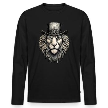 Lion avec chapeau haut de forme - T-shirt manches longues Premium bio Homme - noir - Devant - Nico (187cm)