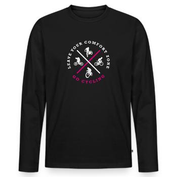 laeave your comfort zone - go cycling - Männer Premium Bio Langarmshirt - Schwarz - Vorne - Nico (187cm)