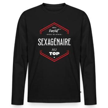 Sexagénaire parfait et au top - T-shirt manches longues Premium bio Homme - noir - Devant - Nico (187cm)
