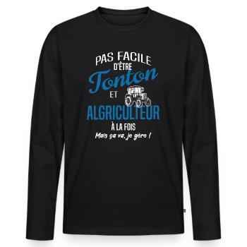 Tonton agriculteur - T-shirt manches longues Premium bio Homme - noir - Devant - Nico (187cm)
