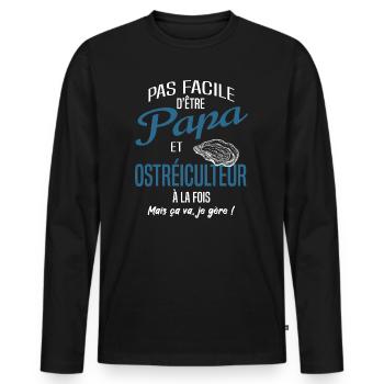Papa ostréiculteur - T-shirt manches longues Premium bio Homme - noir - Devant - Nico (187cm)