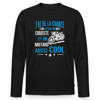 cordiste et motard - T-shirt manches longues Premium bio Homme - noir - Devant - Nico (187cm)