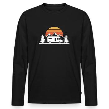 Camping Vacances Caravane Aventure Montagne Nature - T-shirt manches longues Premium bio Homme - noir - Devant - Nico (187cm)