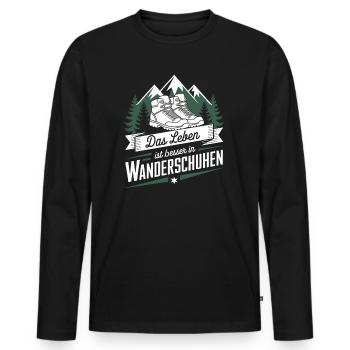 Leben Besser Wanderschuhen Wandern Pilgern Berge - Männer Premium Bio Langarmshirt - Schwarz - Vorne - Nico (187cm)