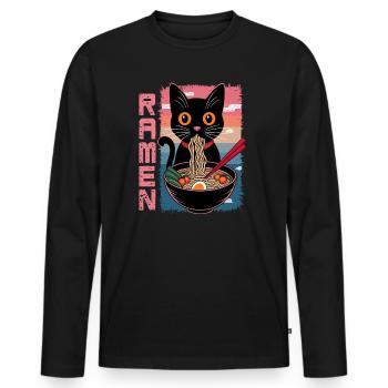 Hungrige Katze Ramen Fan Suppe Nudeln Manga Anime - Männer Premium Bio Langarmshirt - Schwarz - Vorne - Nico (187cm)