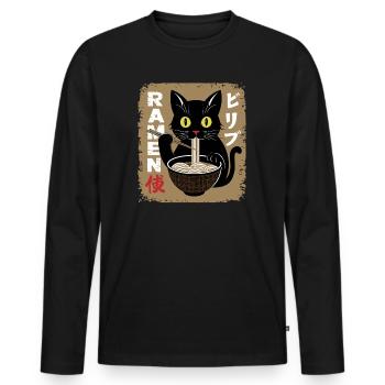 Hungrige Katze Ramen Fan Suppe Nudeln Manga Japan - Männer Premium Bio Langarmshirt - Schwarz - Vorne - Nico (187cm)