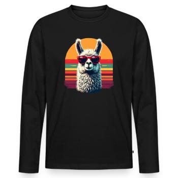 Retro Alpaca Llama Sunglasses Comic Andes Cool - Men's Premium Organic Long Sleeve Shirt - black - Front - Nico (187cm)