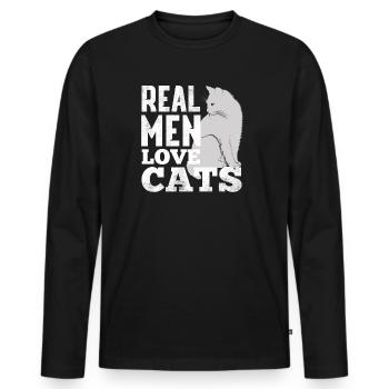 REAL MEN LOVE CATS - Männer Premium Bio Langarmshirt - Schwarz - Vorne - Nico (187cm)