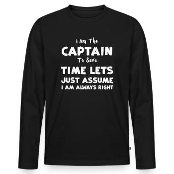 Je suis le capitaine pour gagner du temps... - T-shirt manches longues Premium bio Homme - noir - Devant - Nico (187cm)