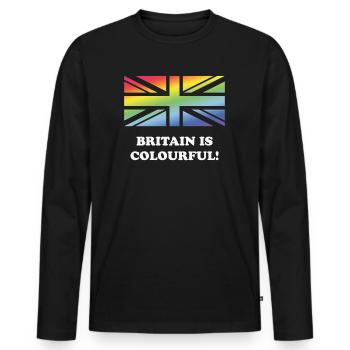 Großbritannien ist bunt! (Union Jack, Großbritannien) - Männer Premium Bio Langarmshirt - Schwarz - Vorne - Nico (187cm)