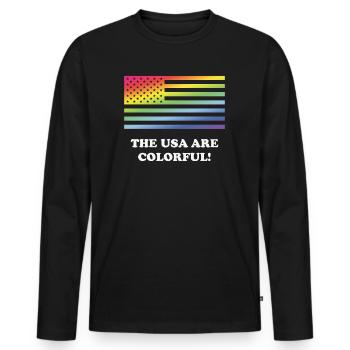 The USA Are Colorful! (Stars And Stripes) - Men's Premium Organic Long Sleeve Shirt - black - Front - Nico (187cm)