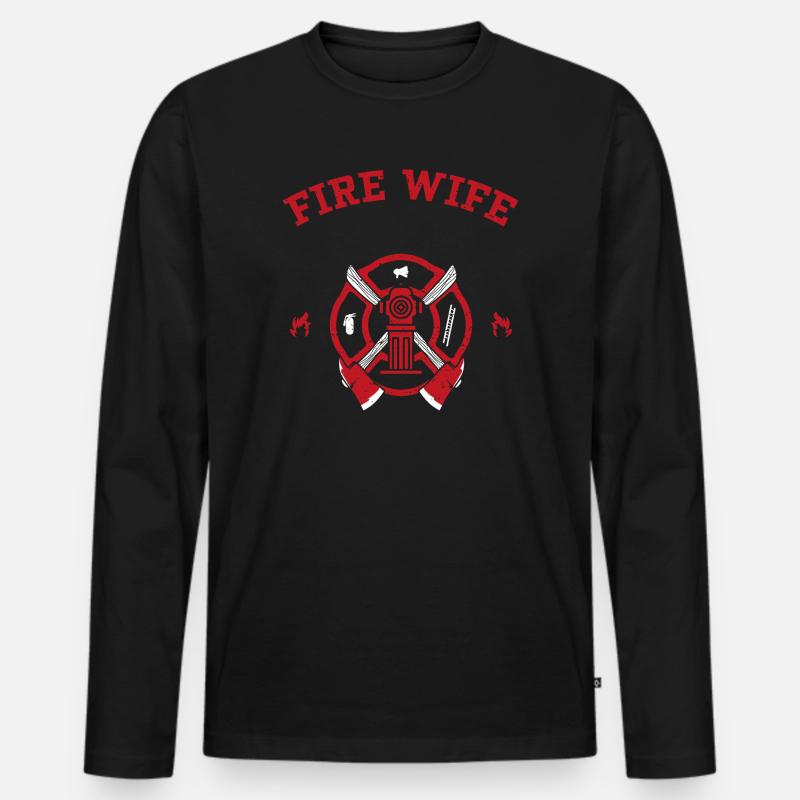 Fire Wife - Firefighter - Männer Premium Bio Langarmshirt - Schwarz