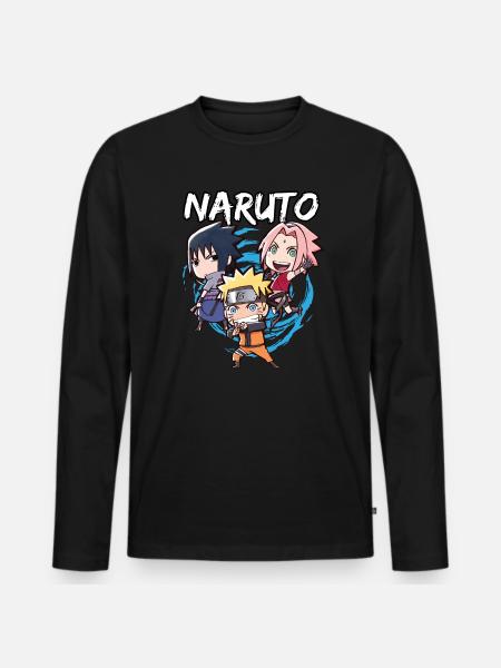 Naruto Shippuden Naruto, Sakura & Sasuke As Chibi - Maglia a manica lunga ecologica premium da uomo - nero