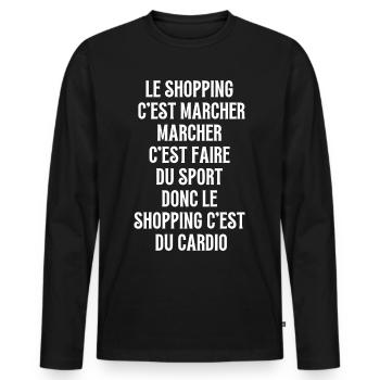 Le shopping fait marcher c'est faire du sport - T-shirt manches longues Premium bio Homme - noir - Devant - Nico (187cm)