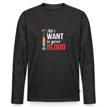 Donneur de sang Infirmière Docteur - T-shirt manches longues Premium bio Homme - anthracite chiné - Devant - Nico (187cm)