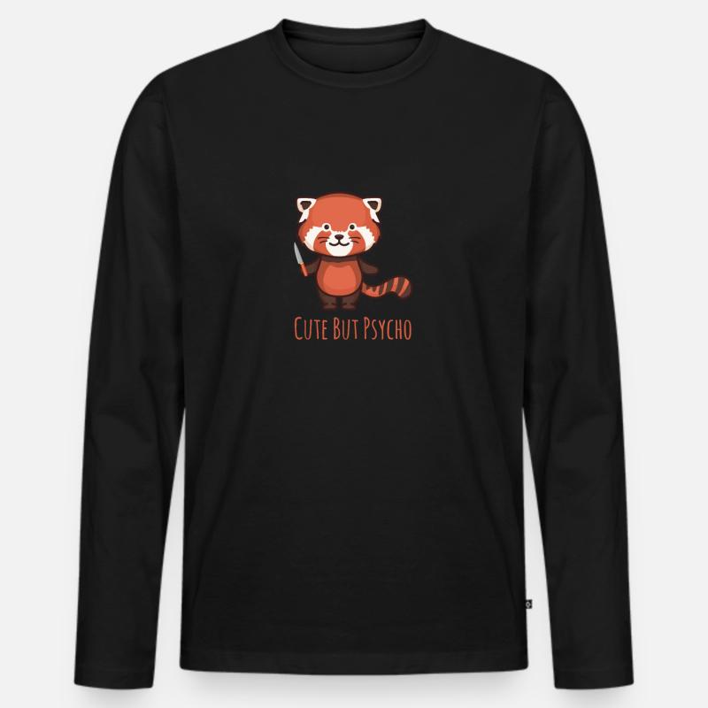 Süß aber psycho - Roter Panda mit Messer - Männer Premium Bio Langarmshirt - Schwarz