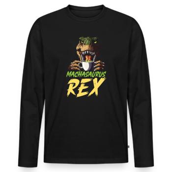 Amateur de thé Matcha Matcha dictons T-Rex Dino - T-shirt manches longues Premium bio Homme - noir - Devant - Nico (187cm)