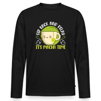 Matcha Tee Liebhaber Matcha Sprüche Tee Zeit - Männer Premium Bio Langarmshirt - Schwarz - Vorne - Nico (187cm)