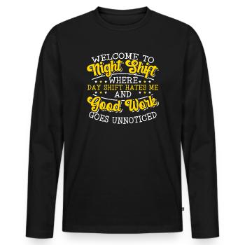Infirmière soignante de nuit - T-shirt manches longues Premium bio Homme - noir - Devant - Nico (187cm)