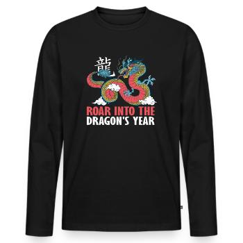 Année du Dragon, Nouvel An chinois 2024 - T-shirt manches longues Premium bio Homme - noir - Devant - Nico (187cm)